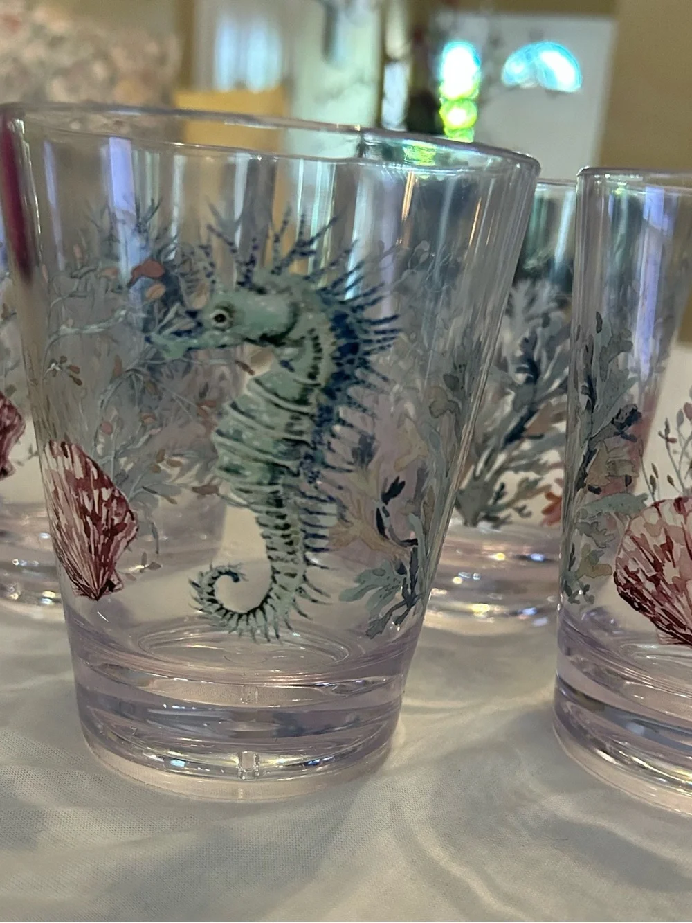 Seahorse & Coral Clear Acrylic Tumblers - Set of 4 (Pink, Blue, Orange)